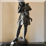 A17. ”Fille au chat” (Girl with cat) bronze by Aristide de Ranieri by Collection Francaise. 20”h including stand with plaque attributing statue to E. Bouret.